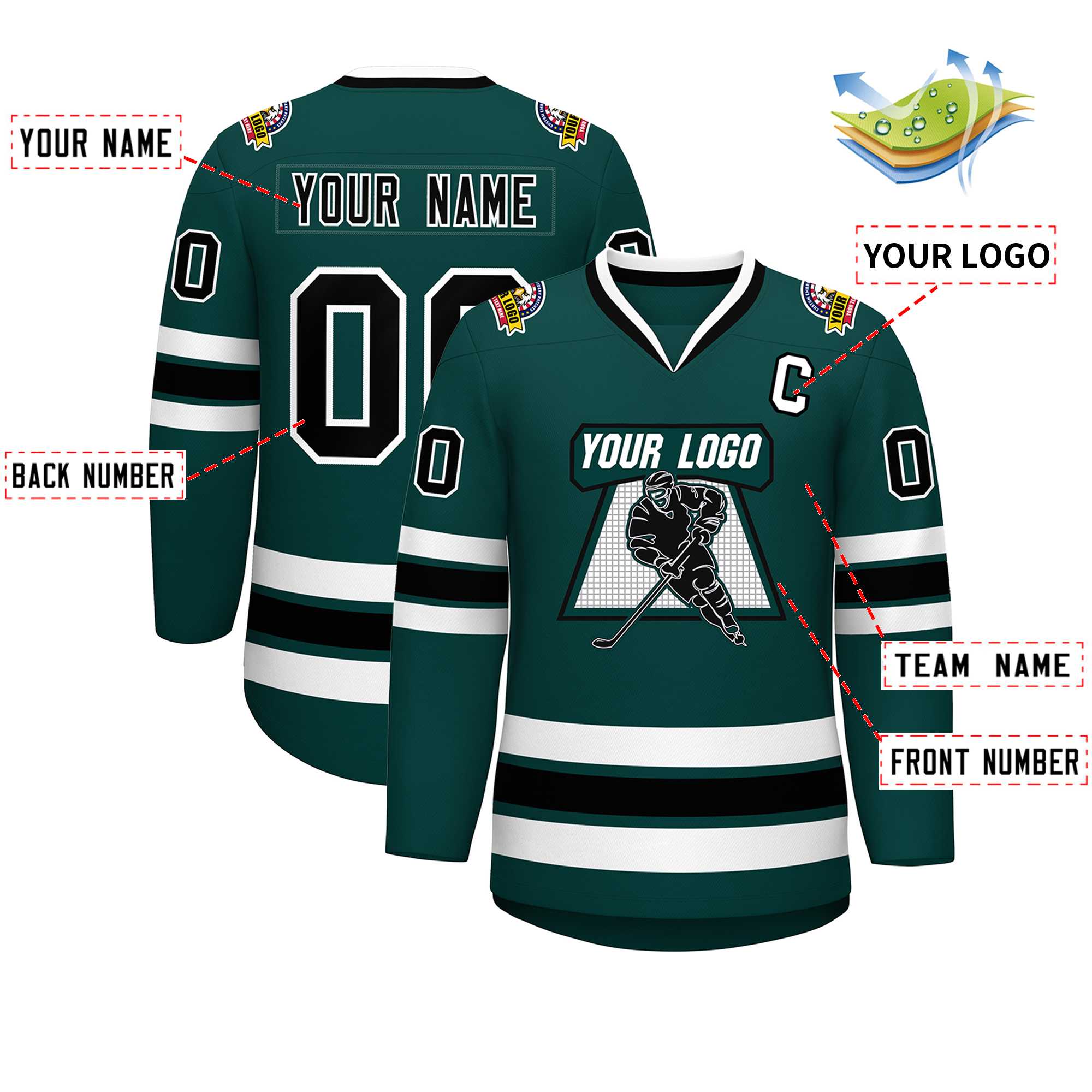 Custom Midnight Green Black-White Classic Style Hockey Jersey | KXKSHOP