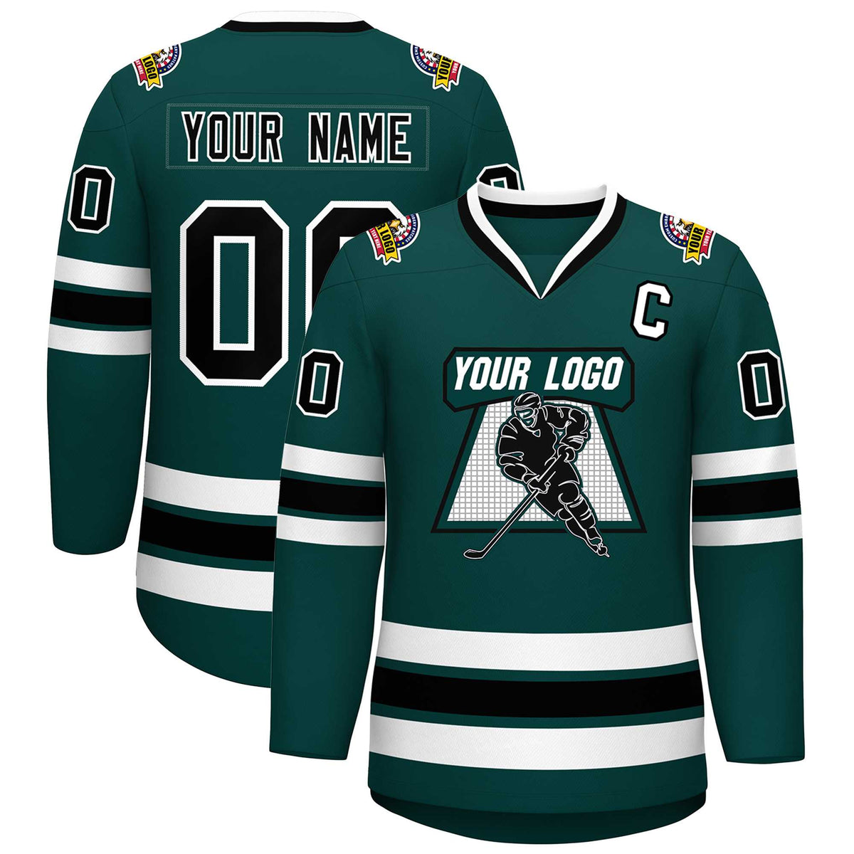 Custom Midnight Green Black-White Classic Style Hockey Jersey | KXKSHOP