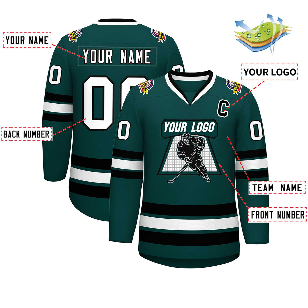 Custom Midnight Green White-Black Classic Style Hockey Jersey | KXKSHOP