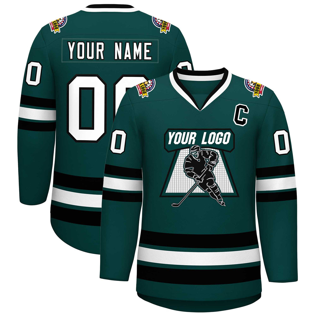 Custom Midnight Green White-Black Classic Style Hockey Jersey | KXKSHOP