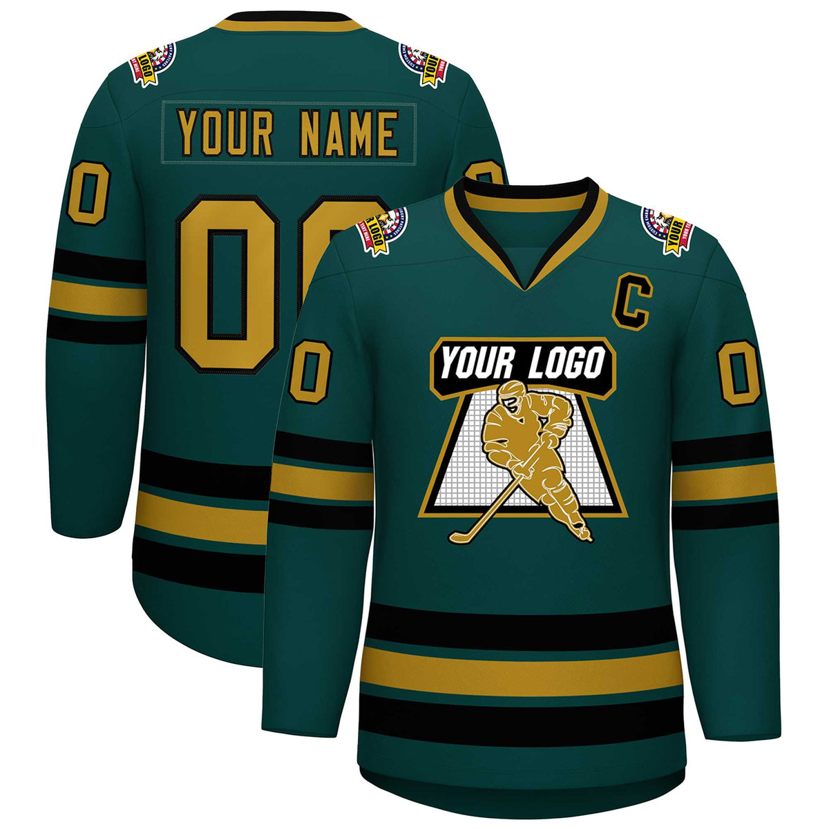 Custom Midnight Green Old Gold-Black Classic Style Hockey Jersey | KXKSHOP