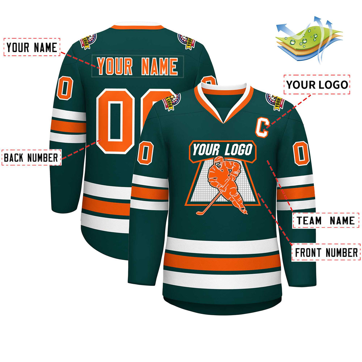 Custom Midnight Green Orange-White Classic Style Hockey Jersey | KXKSHOP