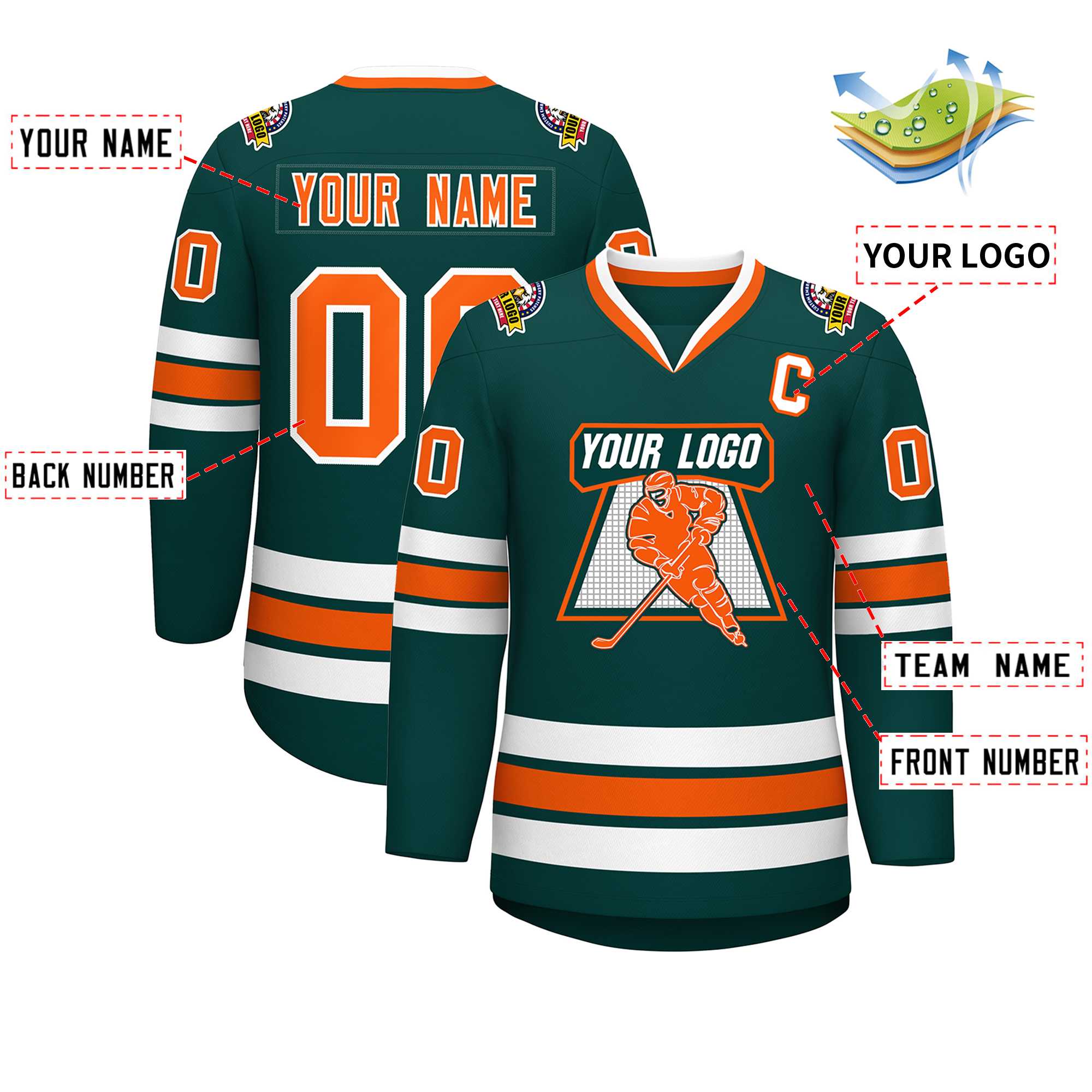 Custom Midnight Green Orange-White Classic Style Hockey Jersey | KXKSHOP