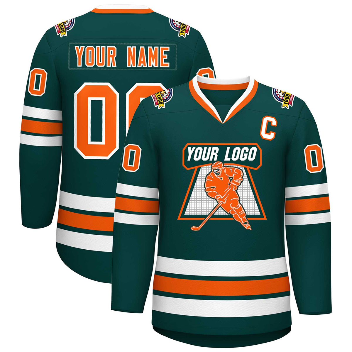 Custom Midnight Green Orange-White Classic Style Hockey Jersey | KXKSHOP