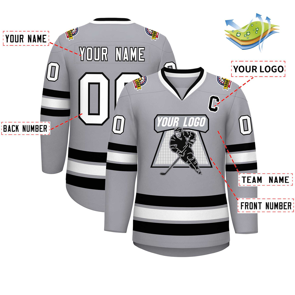 Custom Gray White-Black Classic Style Hockey Jersey | KXKSHOP