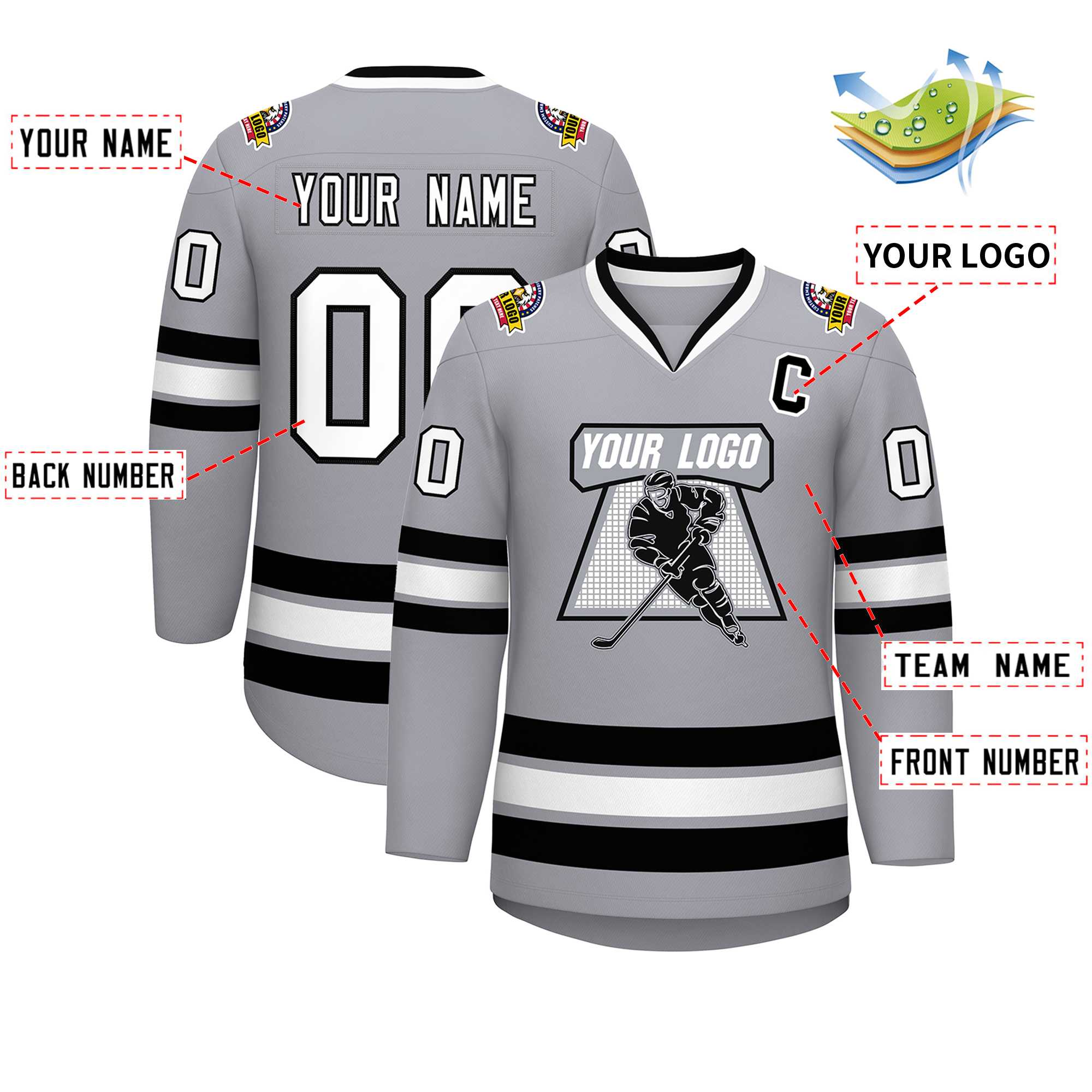 Custom Gray White-Black Classic Style Hockey Jersey | KXKSHOP