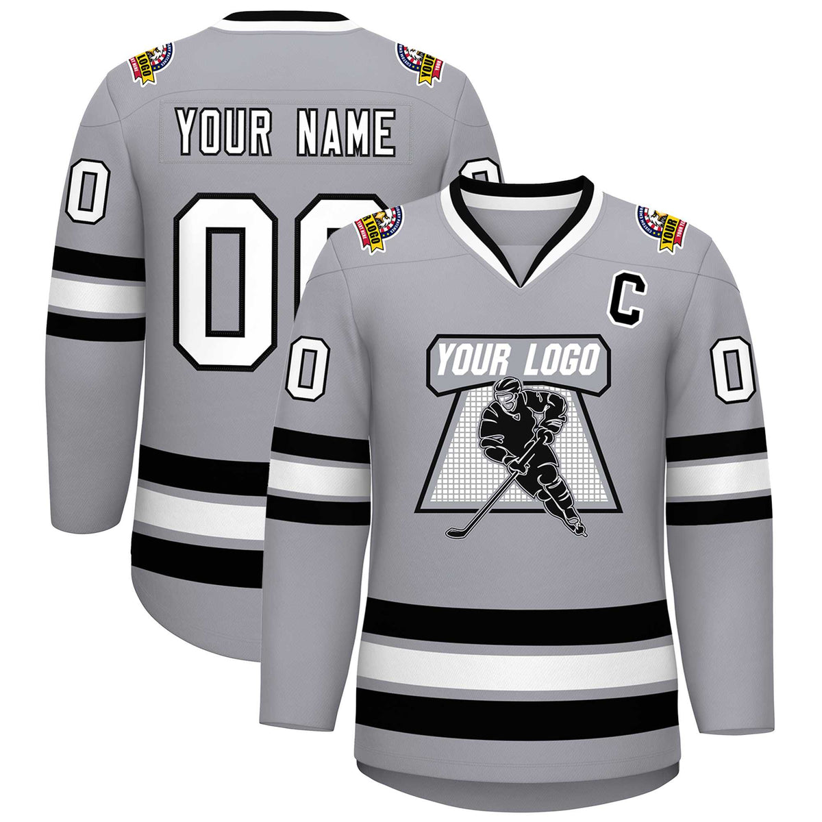 Custom Gray White-Black Classic Style Hockey Jersey | KXKSHOP
