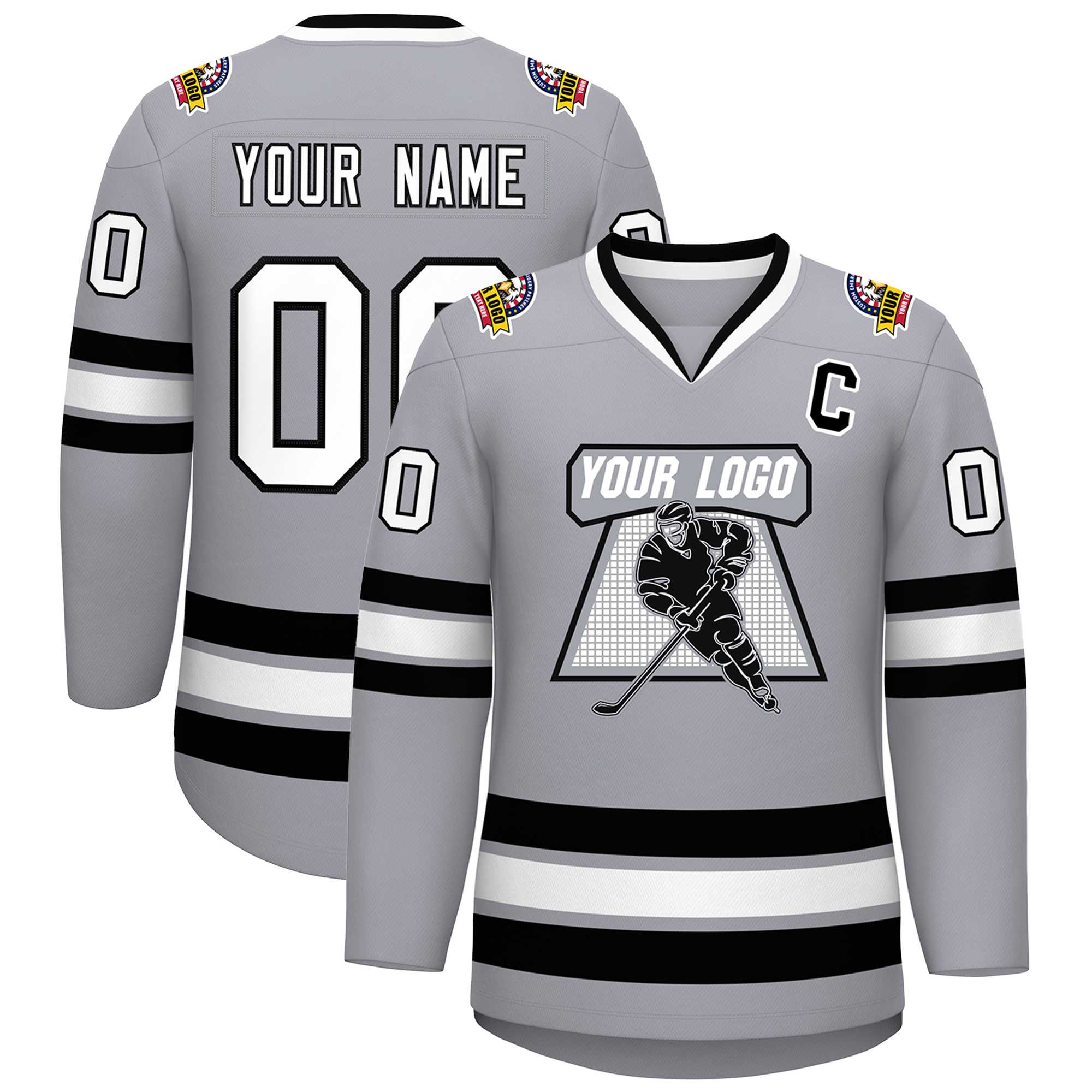 Custom Gray White-Black Classic Style Hockey Jersey | KXKSHOP