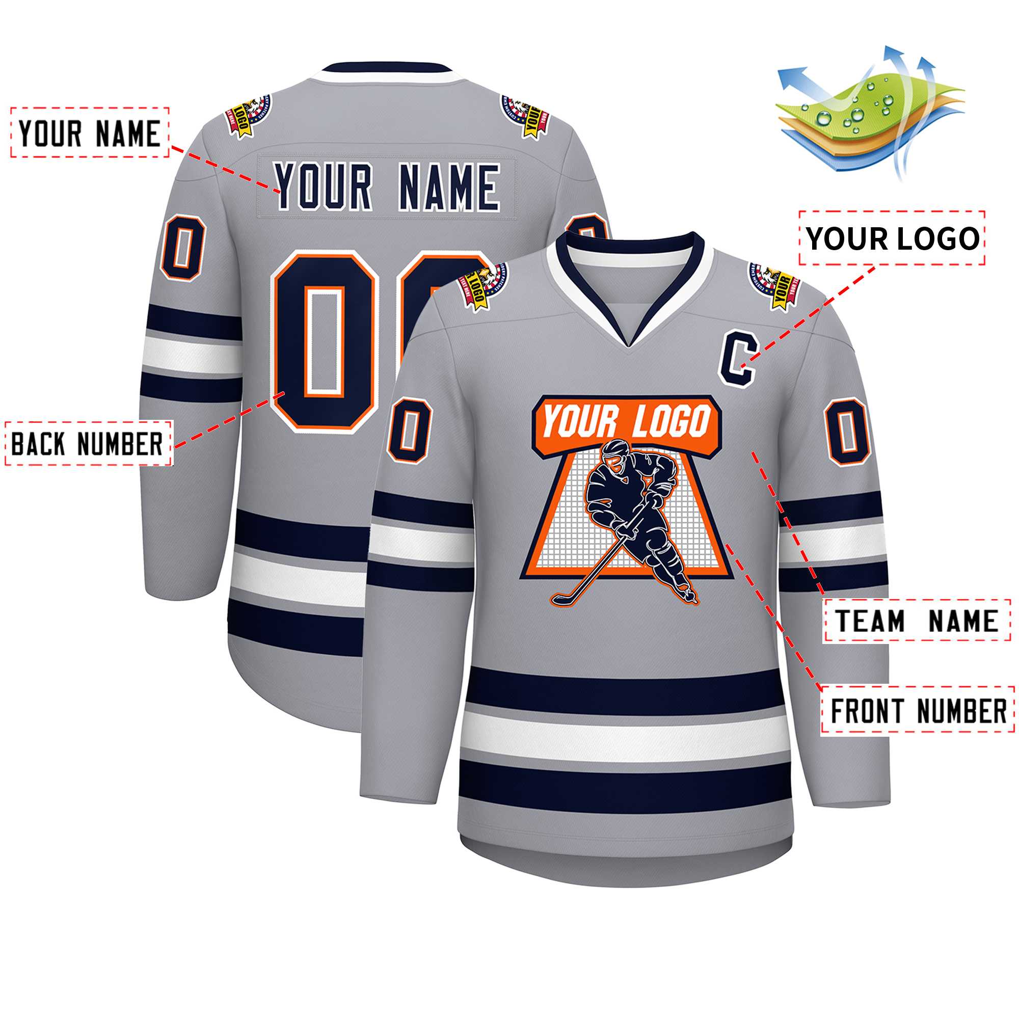 Custom Gray Navy Orange-White Classic Style Hockey Jersey | KXKSHOP