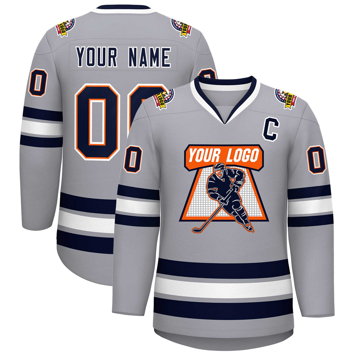 Custom Gray Navy Orange-White Classic Style Hockey Jersey | KXKSHOP