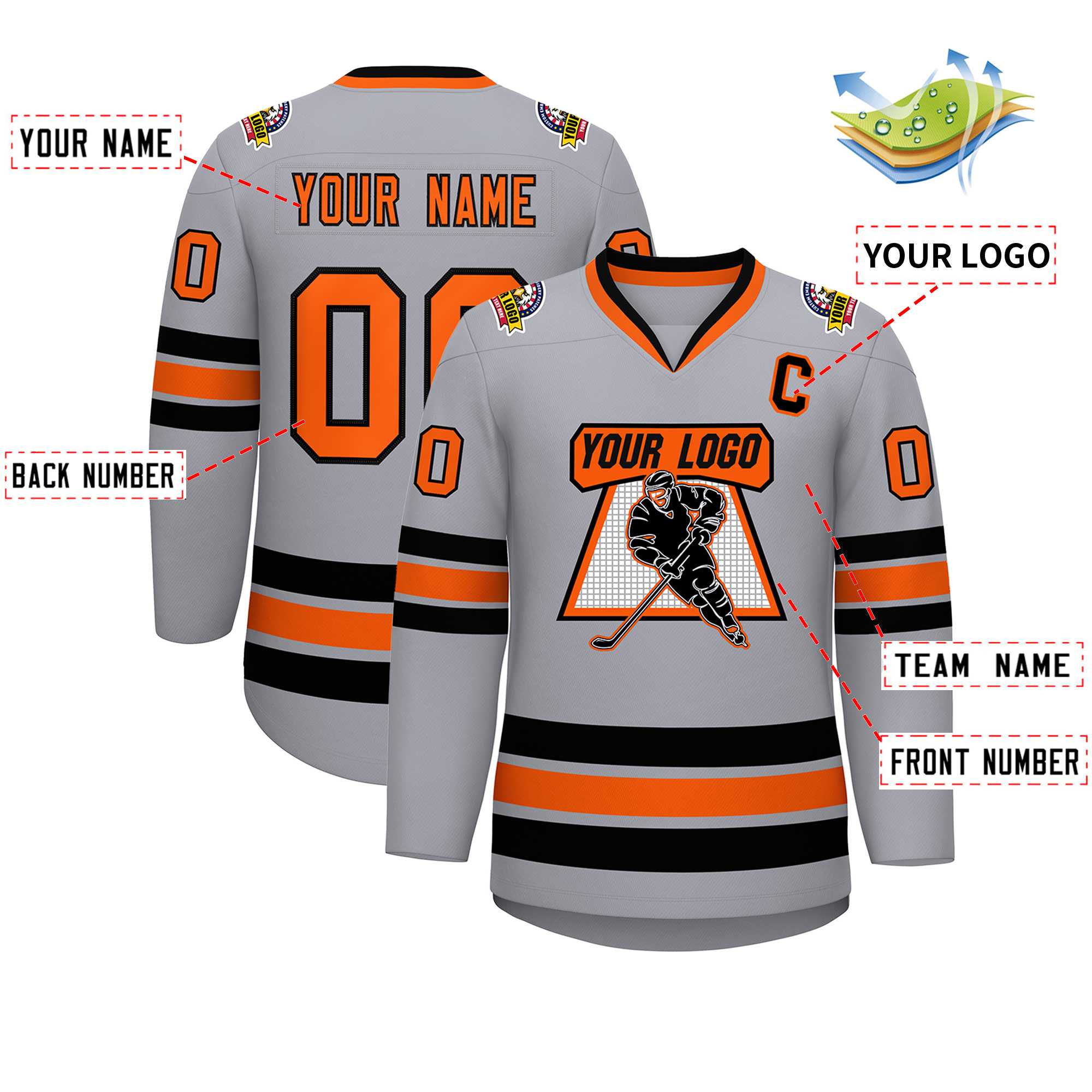 Custom Gray Orange-Black Classic Style Hockey Jersey | KXKSHOP