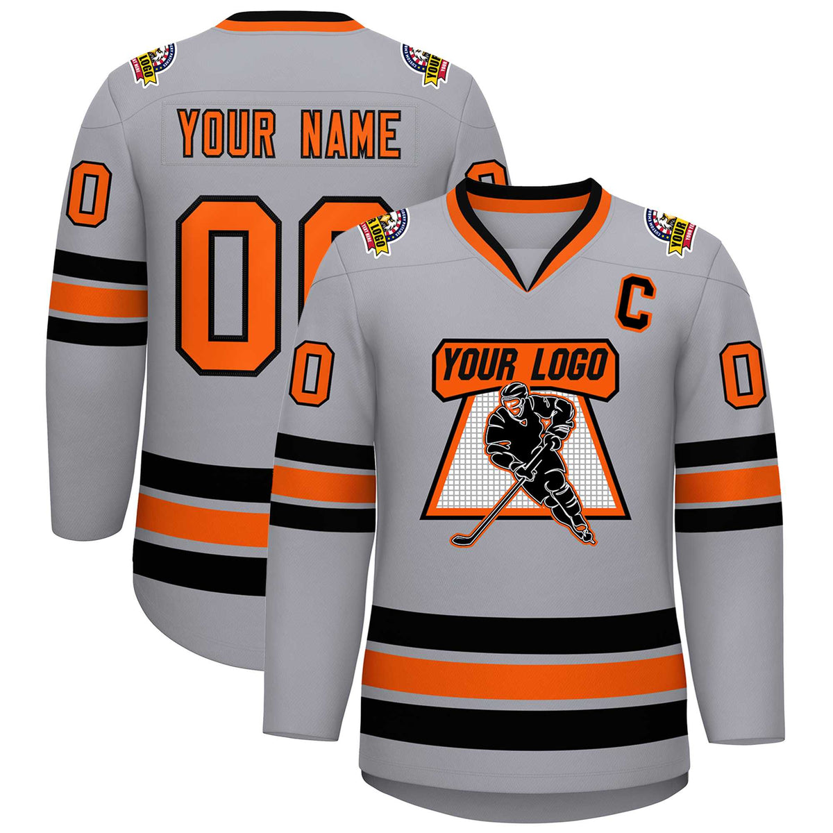 Custom Gray Orange-Black Classic Style Hockey Jersey | KXKSHOP