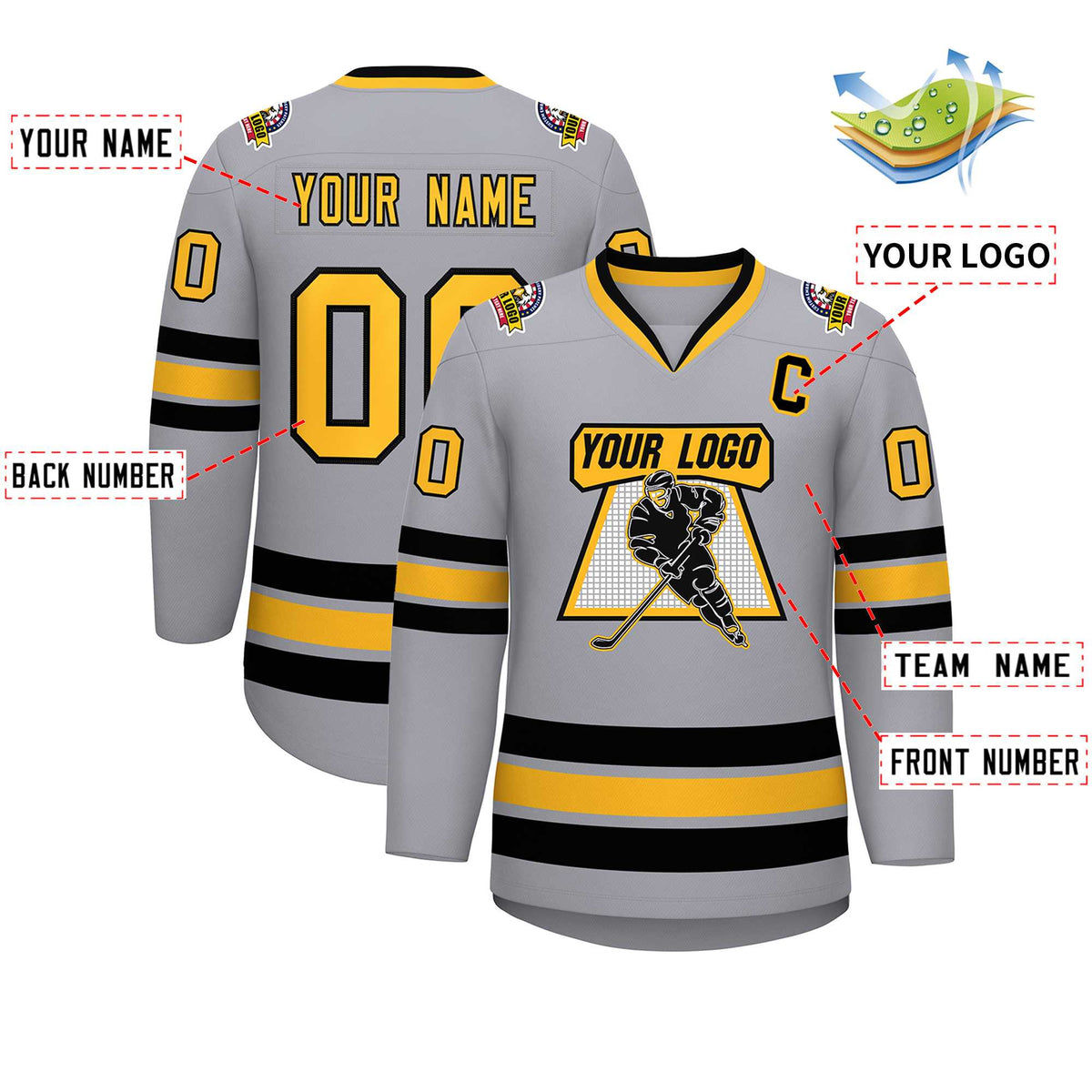 Custom Gray Gold-Black Classic Style Hockey Jersey | KXKSHOP