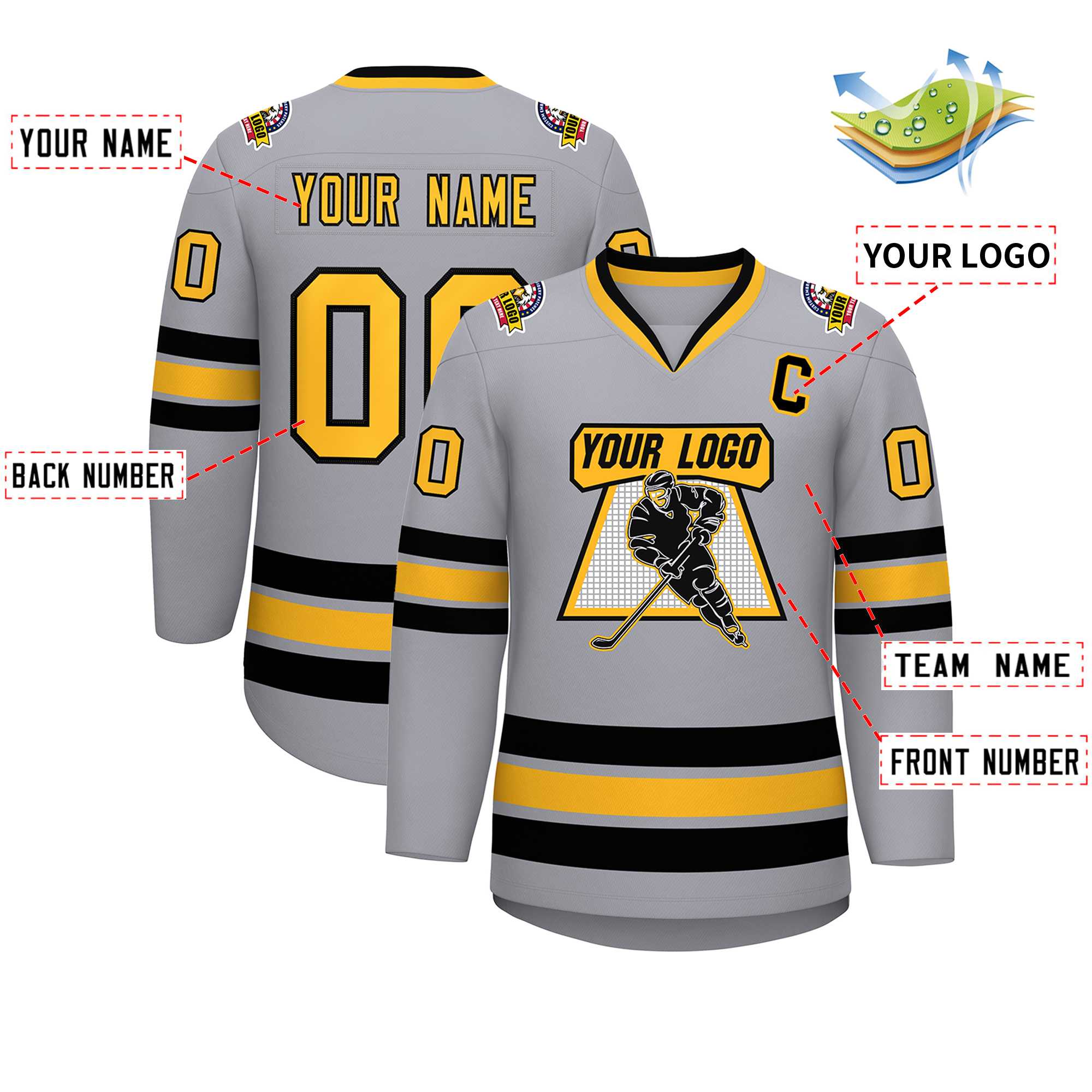 Custom Gray Gold-Black Classic Style Hockey Jersey | KXKSHOP