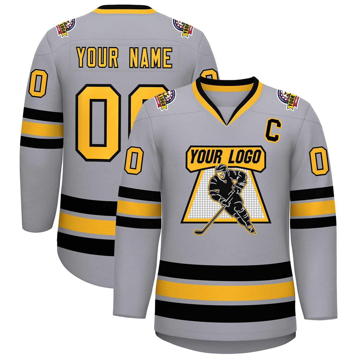 Custom Gray Gold-Black Classic Style Hockey Jersey | KXKSHOP