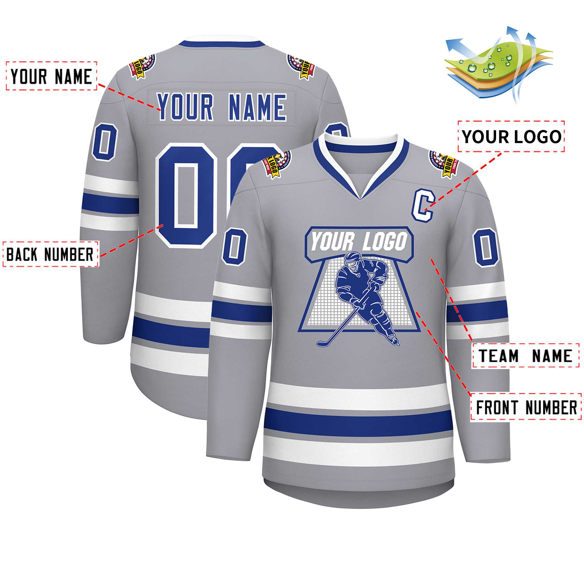Custom Gray Royal-White Classic Style Hockey Jersey | KXKSHOP