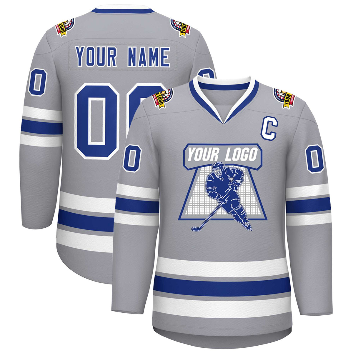 Custom Gray Royal-White Classic Style Hockey Jersey | KXKSHOP