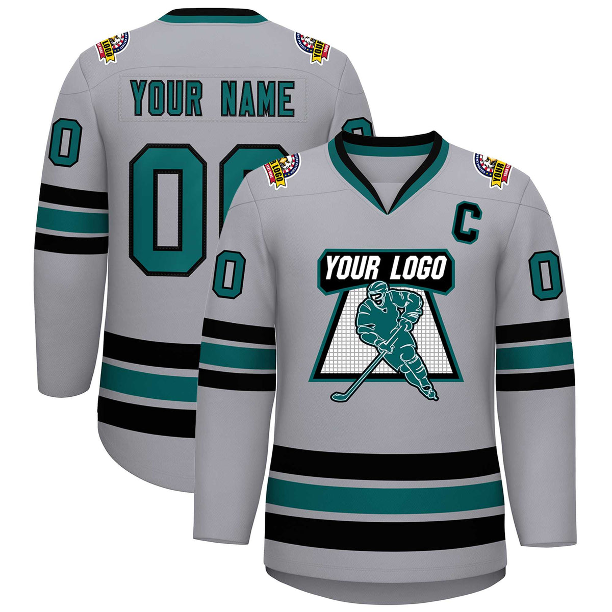 Custom Gray Aqua-Black Classic Style Hockey Jersey | KXKSHOP