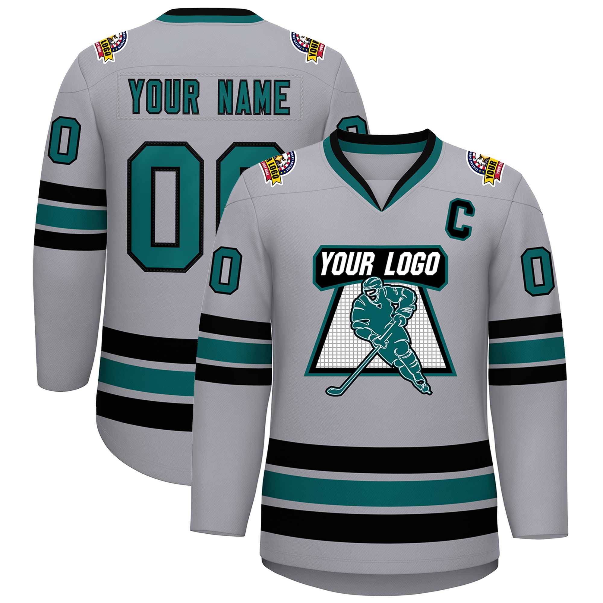 Custom Gray Aqua-Black Classic Style Hockey Jersey | KXKSHOP