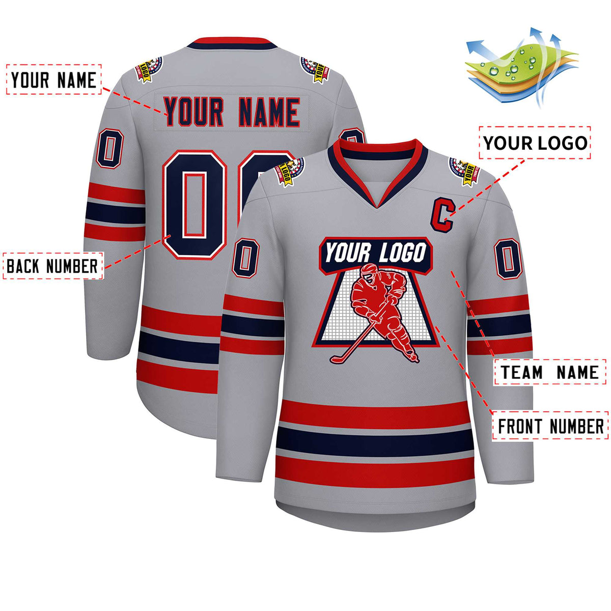 Custom Gray Navy White-Red Classic Style Hockey Jersey | KXKSHOP