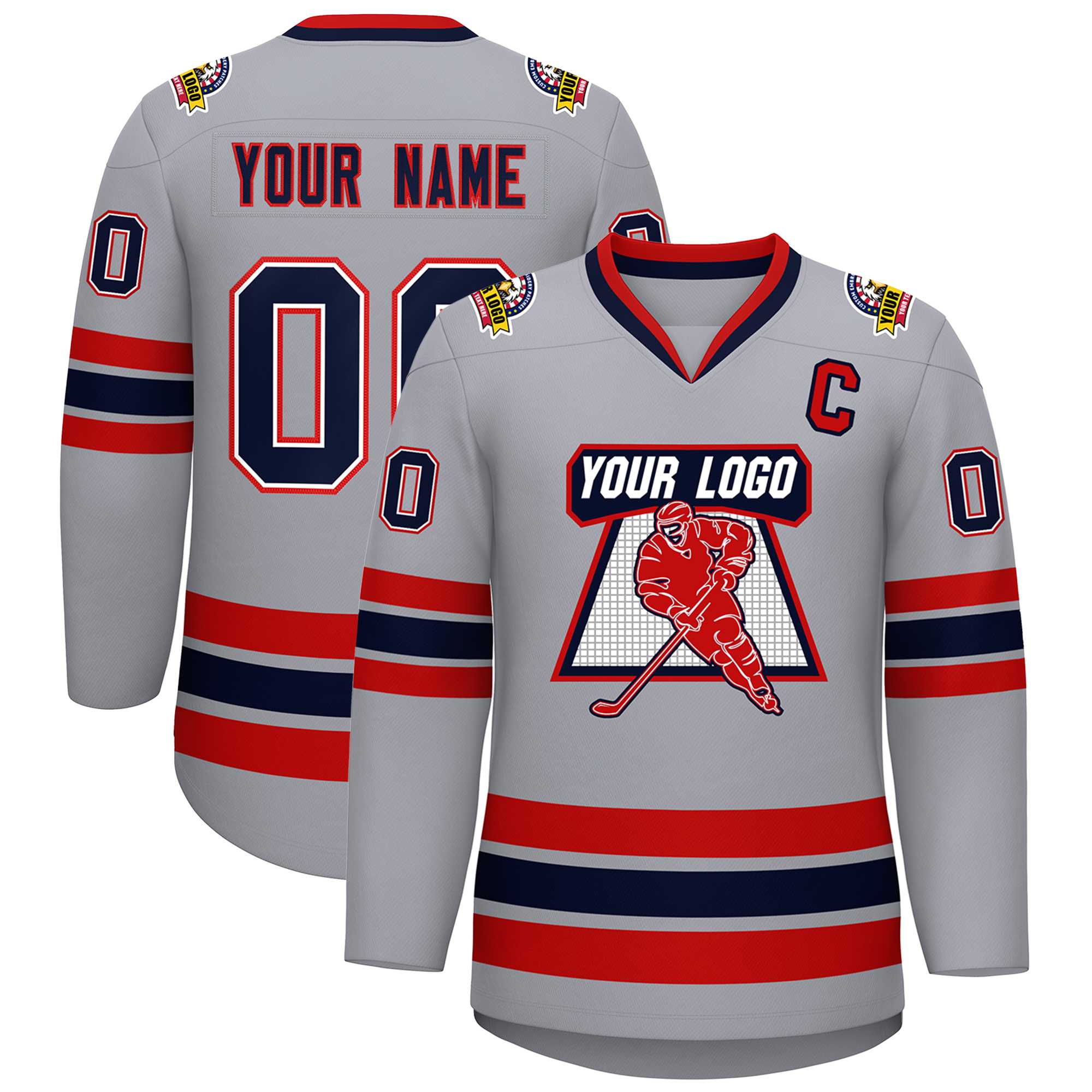 Custom Gray Navy White-Red Classic Style Hockey Jersey | KXKSHOP