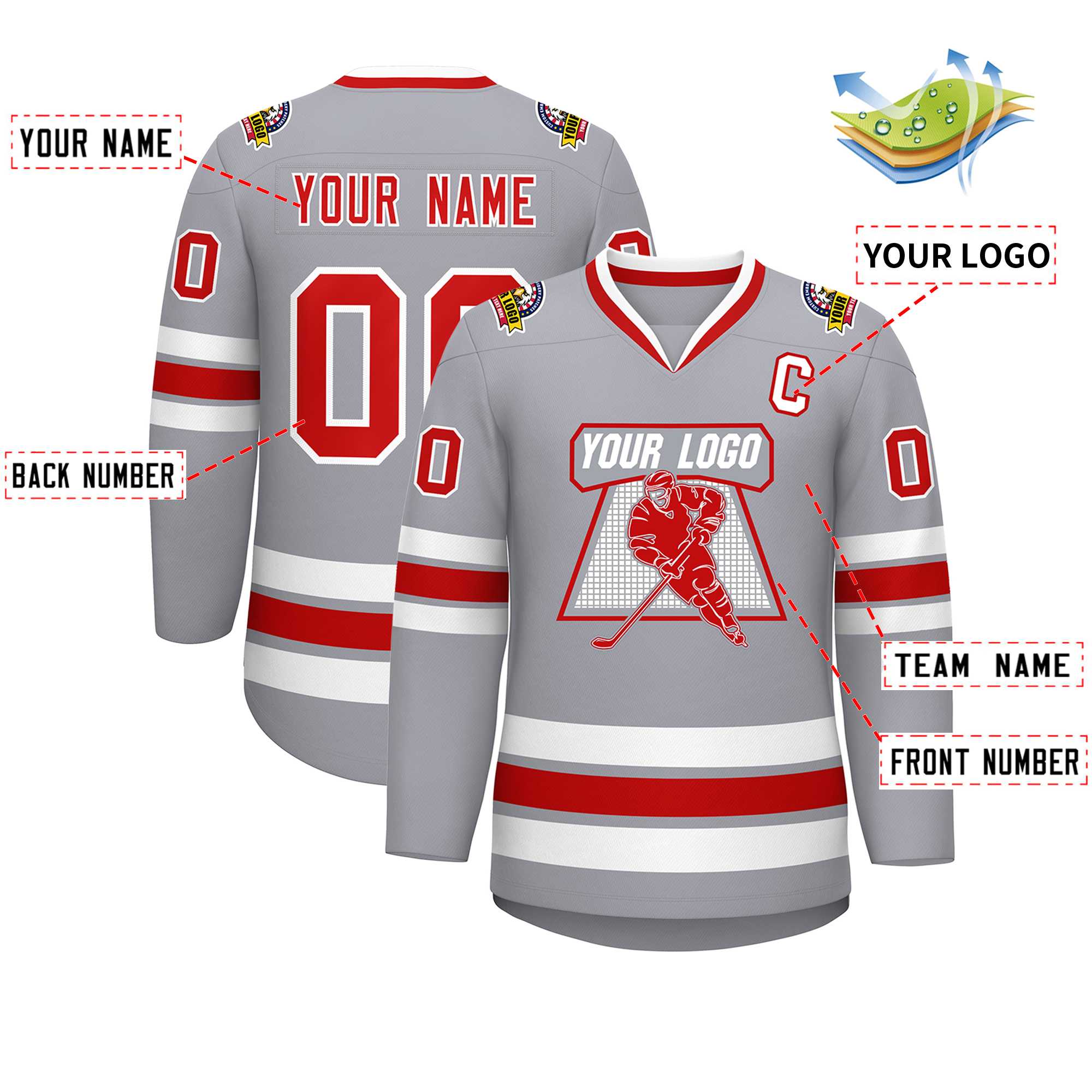 Custom Gray Red-White Classic Style Hockey Jersey | KXKSHOP