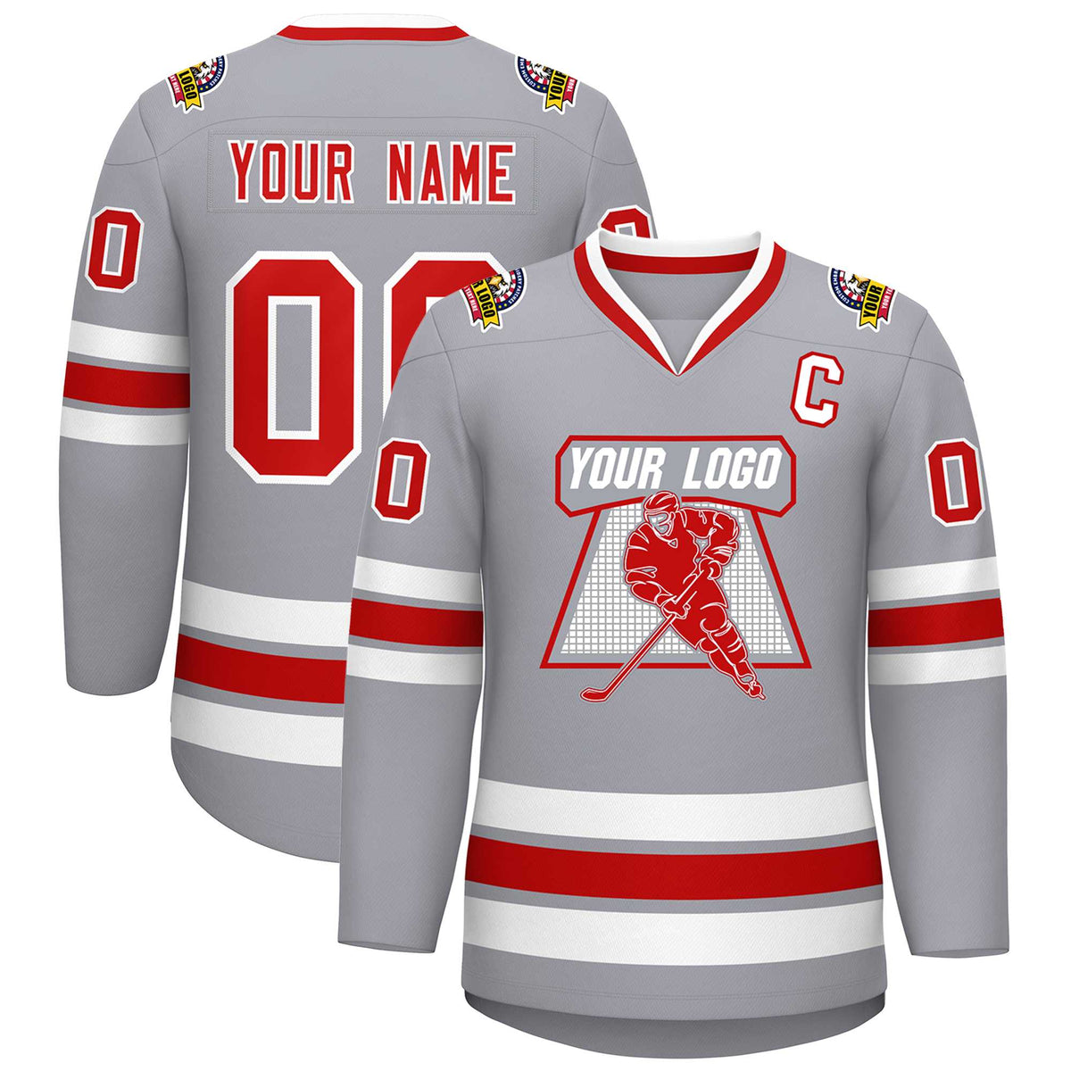Custom Gray Red-White Classic Style Hockey Jersey | KXKSHOP