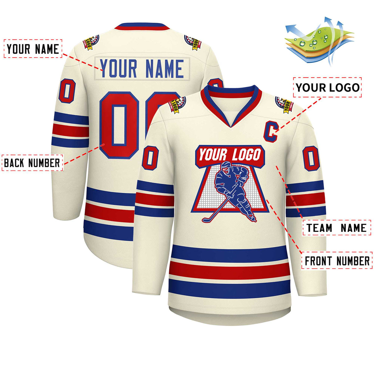 Custom Khaki Red-Royal Classic Style Hockey Jersey | KXKSHOP