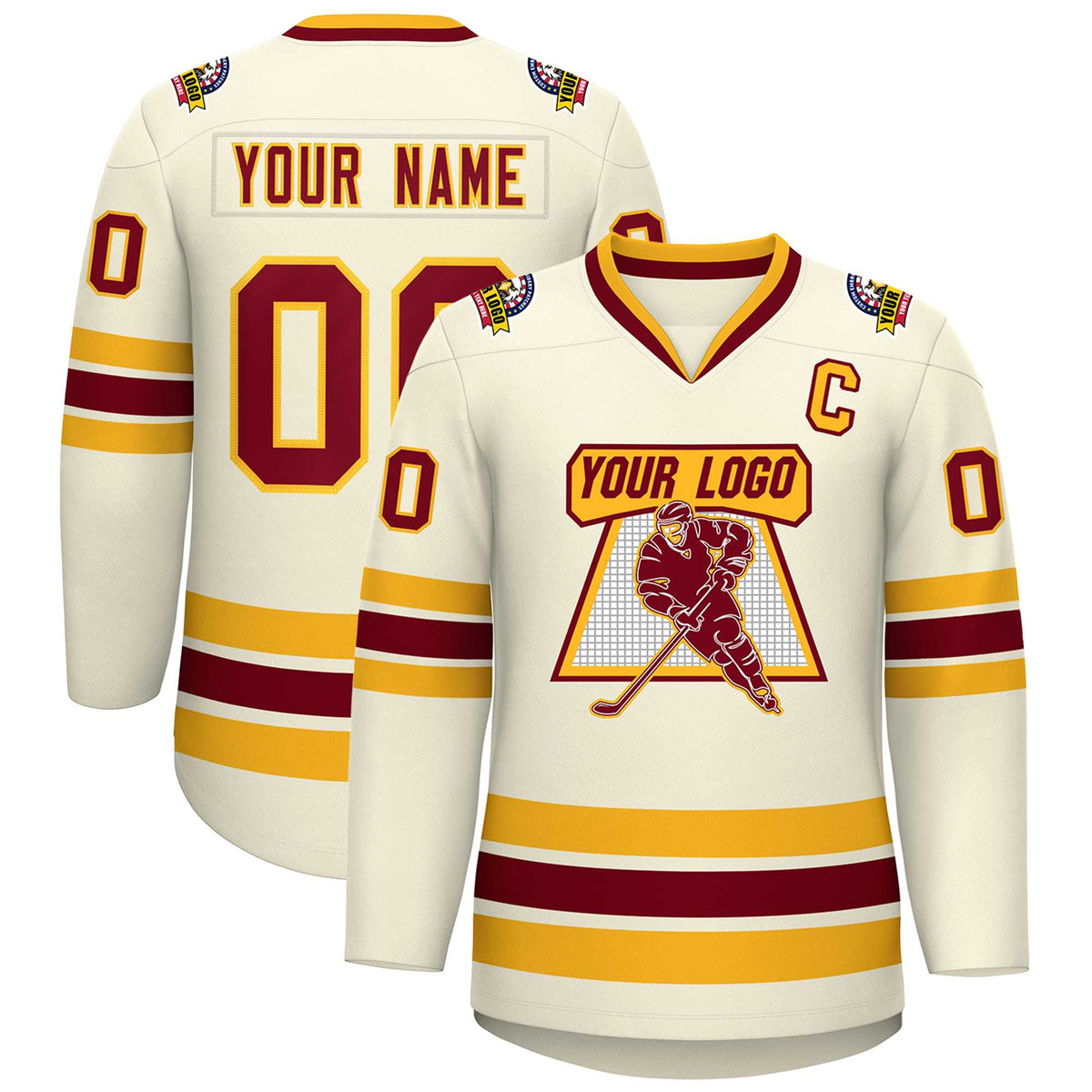 Custom Khaki Crimson-Gold Classic Style Hockey Jersey | KXKSHOP