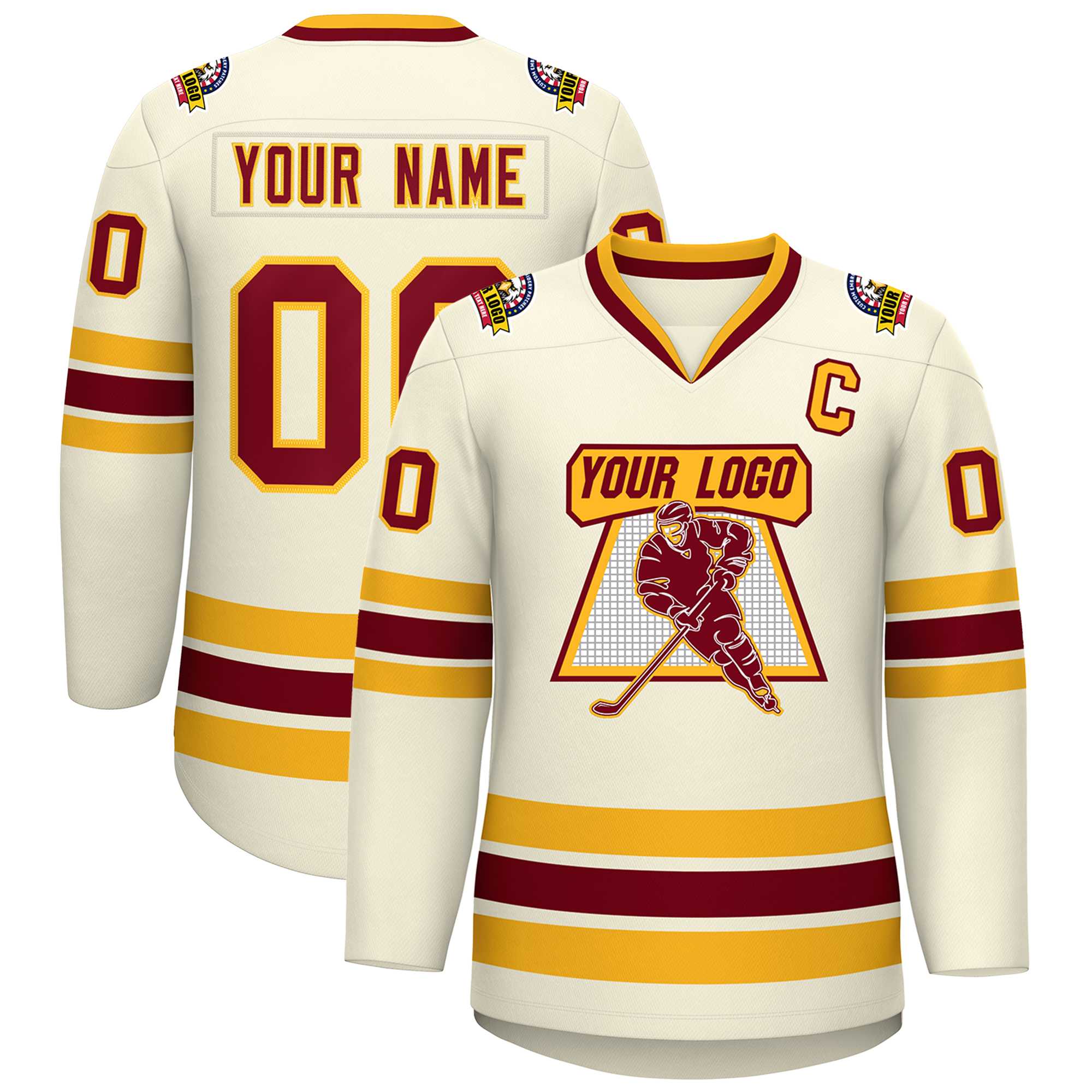 Custom Khaki Crimson-Gold Classic Style Hockey Jersey | KXKSHOP
