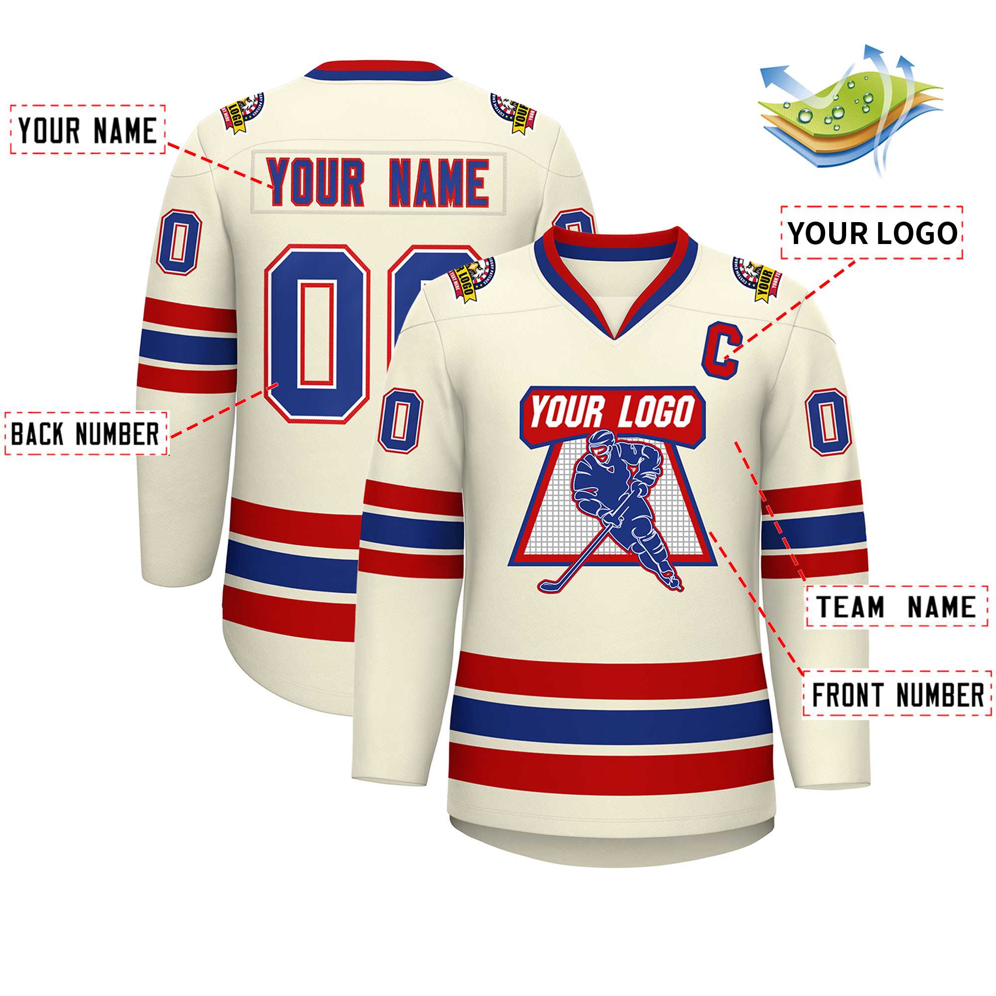Custom Khaki Royal White-Red Classic Style Hockey Jersey | KXKSHOP