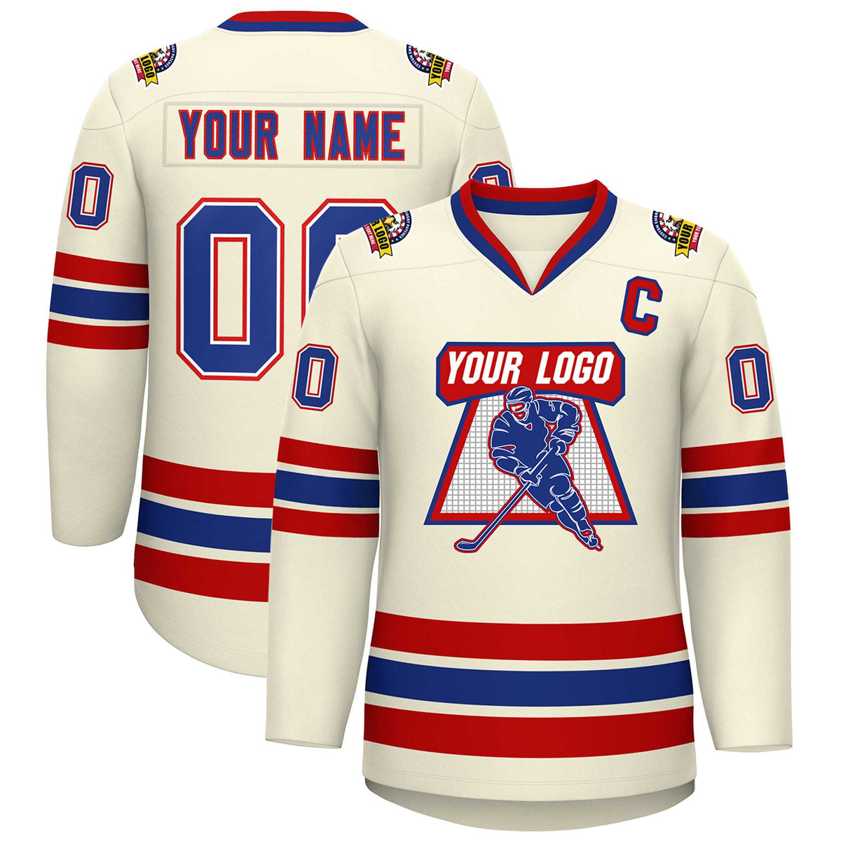 Custom Khaki Royal White-Red Classic Style Hockey Jersey | KXKSHOP