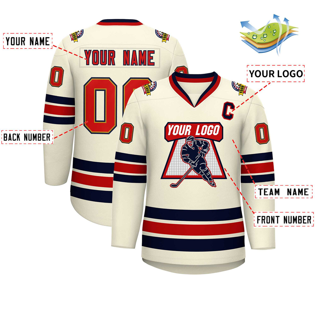 Custom Khaki Red Old Gold-Navy Classic Style Hockey Jersey | KXKSHOP