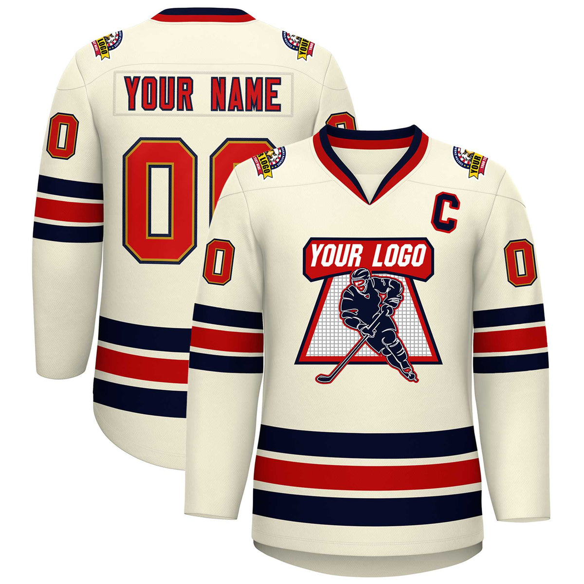 Custom Khaki Red Old Gold-Navy Classic Style Hockey Jersey | KXKSHOP