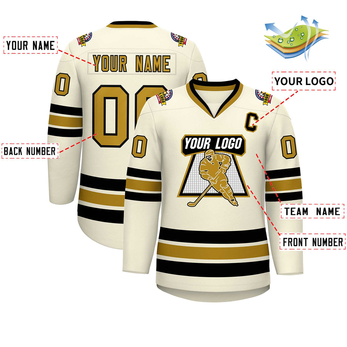 Custom Khaki Old Gold-Black Classic Style Hockey Jersey | KXKSHOP
