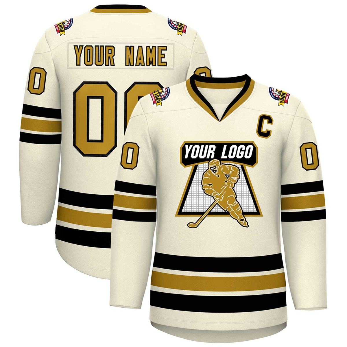 Custom Khaki Old Gold-Black Classic Style Hockey Jersey | KXKSHOP