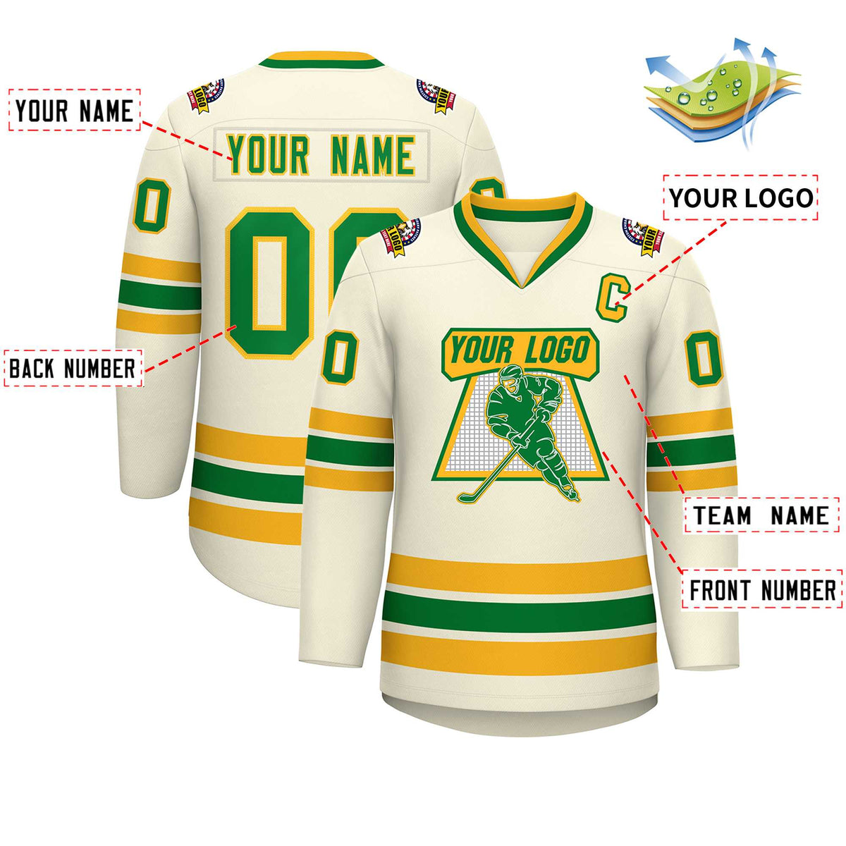 Custom Khaki Kelly Green-Gold Classic Style Hockey Jersey | KXKSHOP