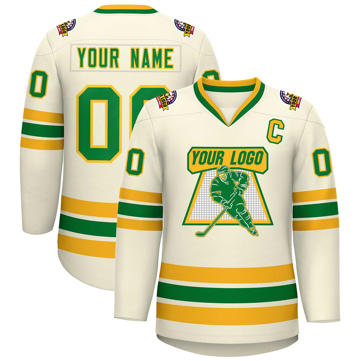 Custom Khaki Kelly Green-Gold Classic Style Hockey Jersey | KXKSHOP