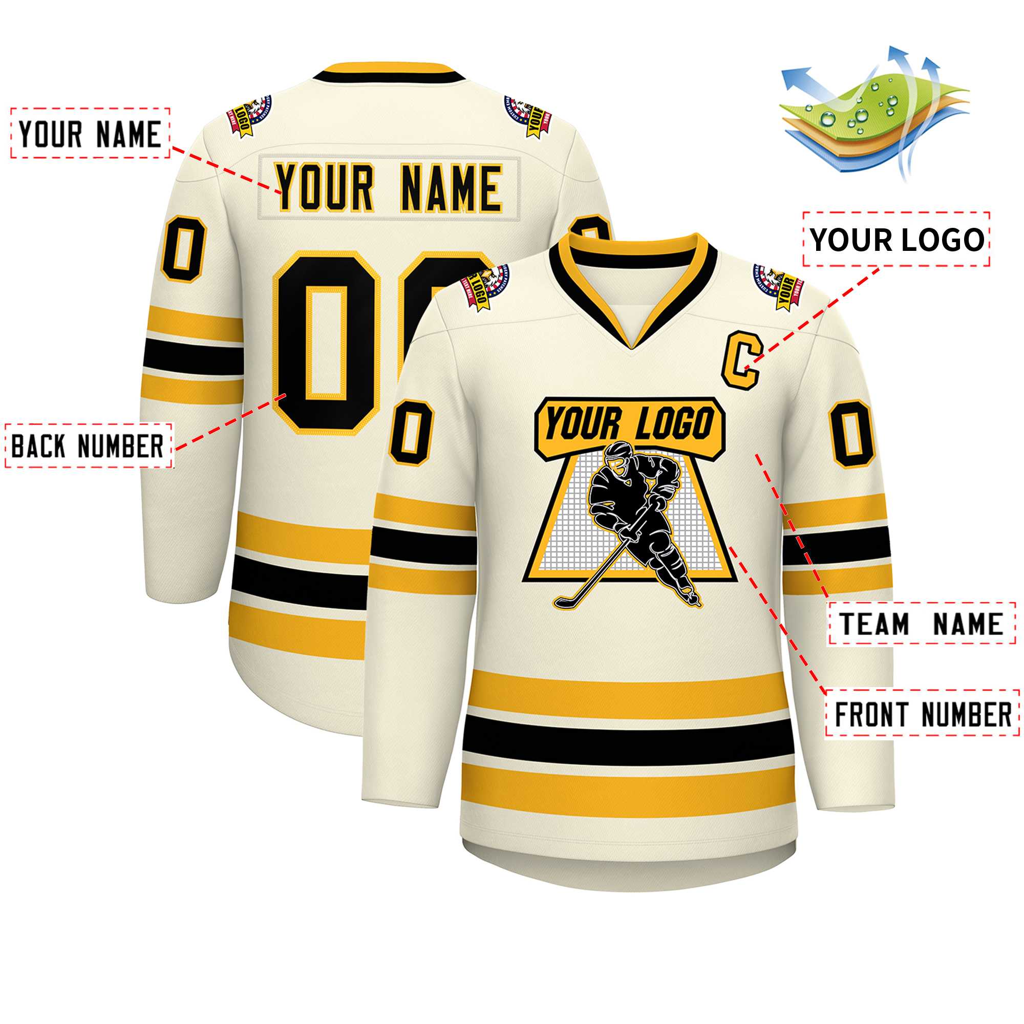 Custom Khaki Black-Gold Classic Style Hockey Jersey | KXKSHOP