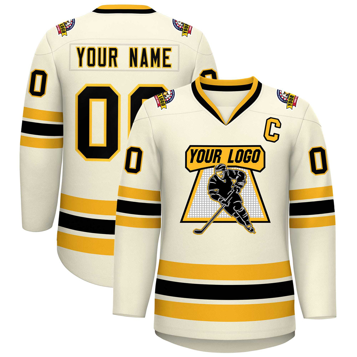 Custom Khaki Black-Gold Classic Style Hockey Jersey | KXKSHOP