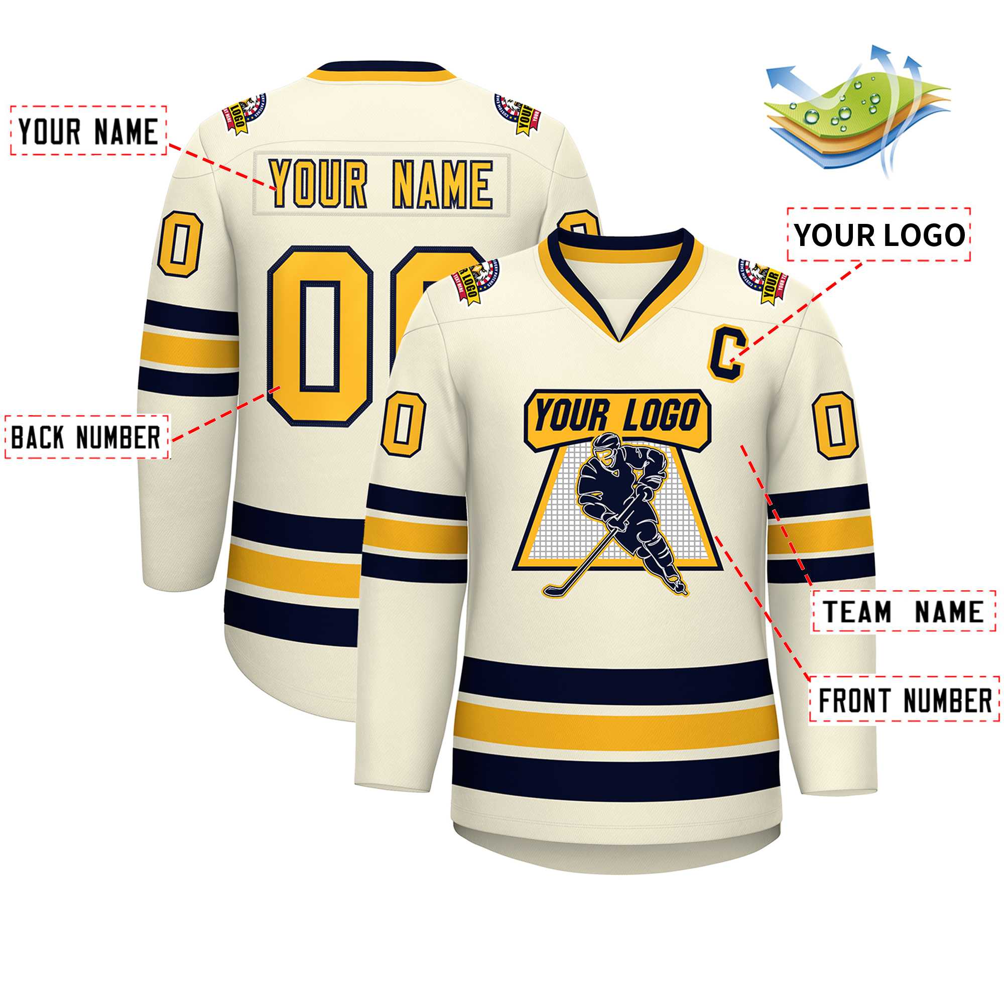Custom Khaki Gold-Navy Classic Style Hockey Jersey | KXKSHOP