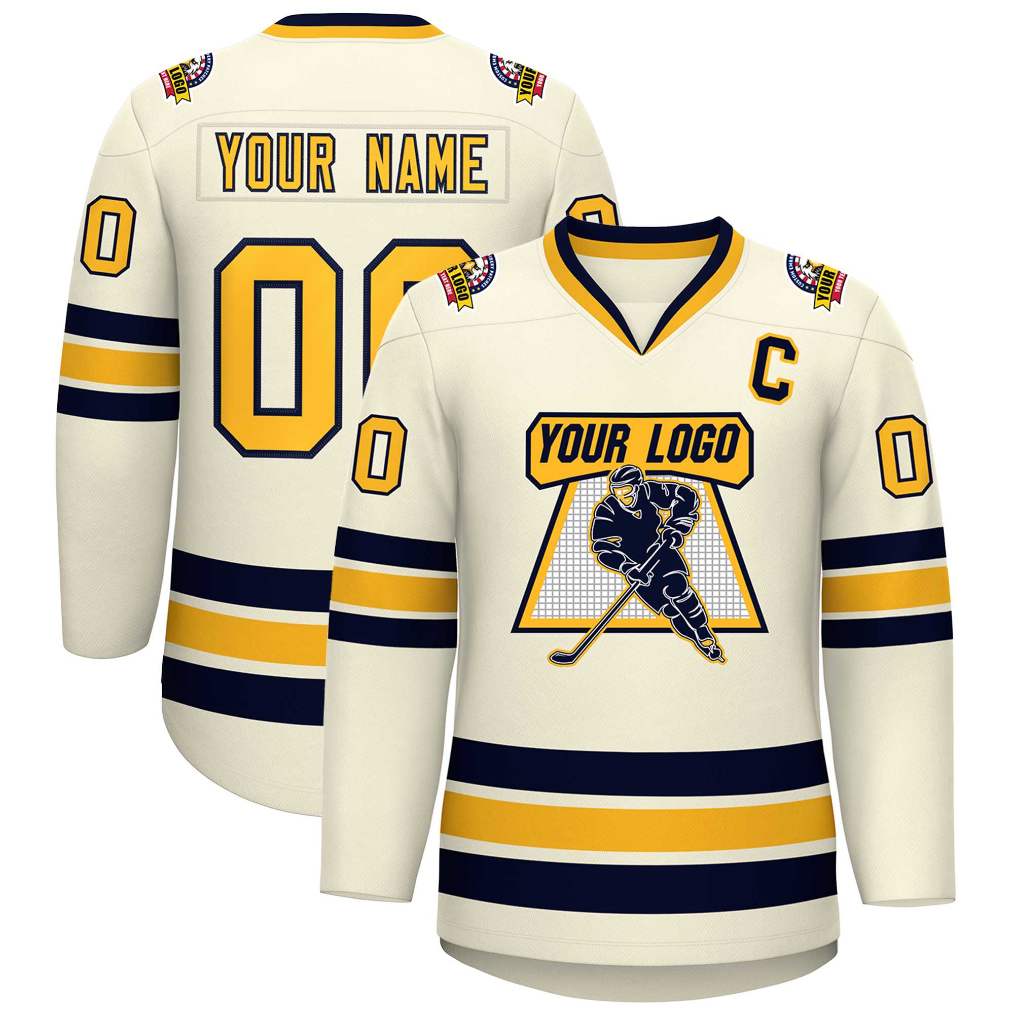 Custom Khaki Gold-Navy Classic Style Hockey Jersey | KXKSHOP
