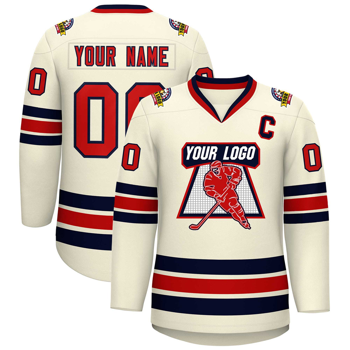 Custom Khaki Red-Navy Classic Style Hockey Jersey | KXKSHOP