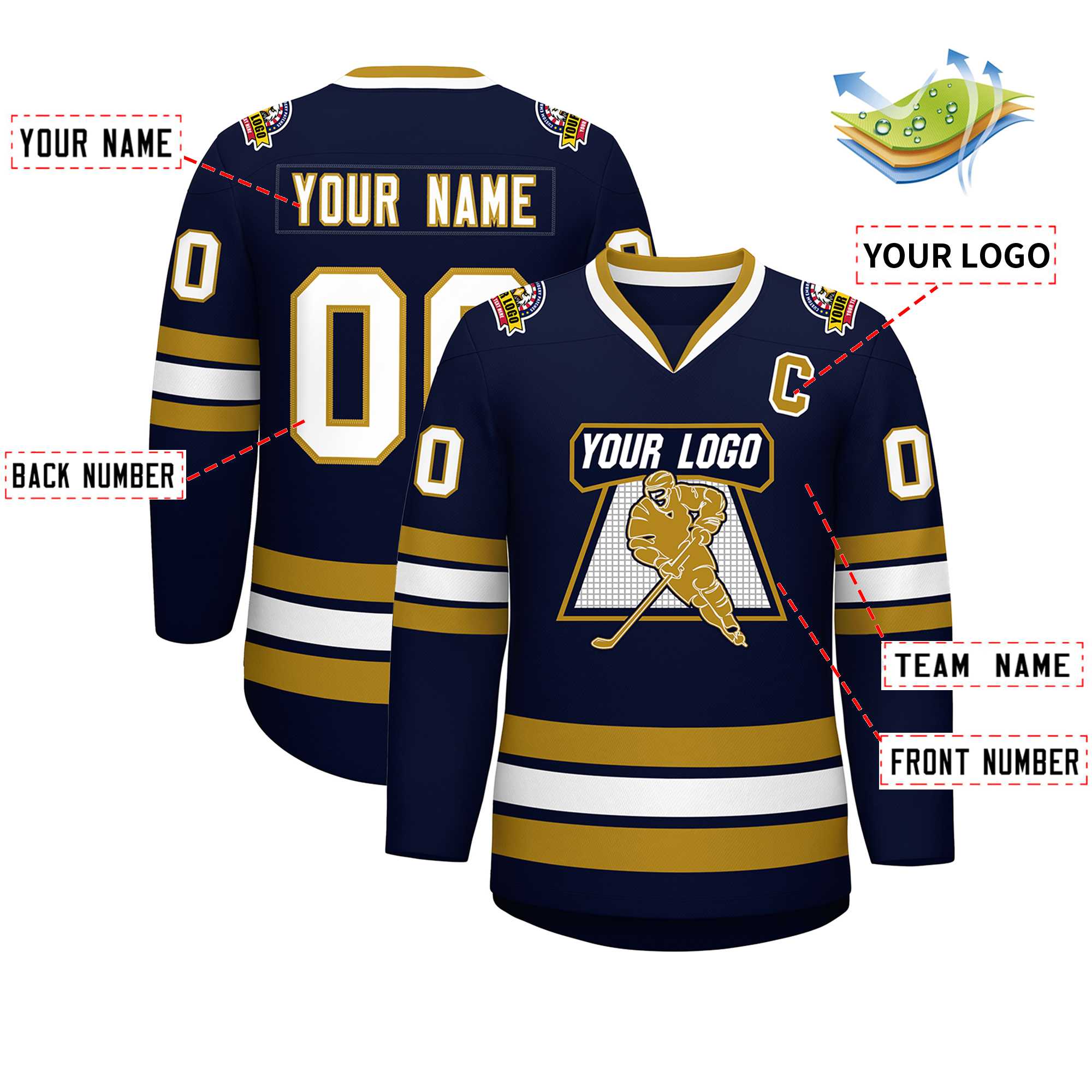 Custom Navy White-Old Gold Classic Style Hockey Jersey | KXKSHOP