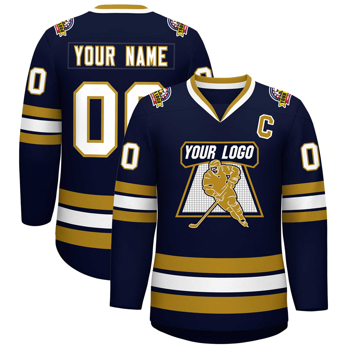 Custom Navy White-Old Gold Classic Style Hockey Jersey | KXKSHOP