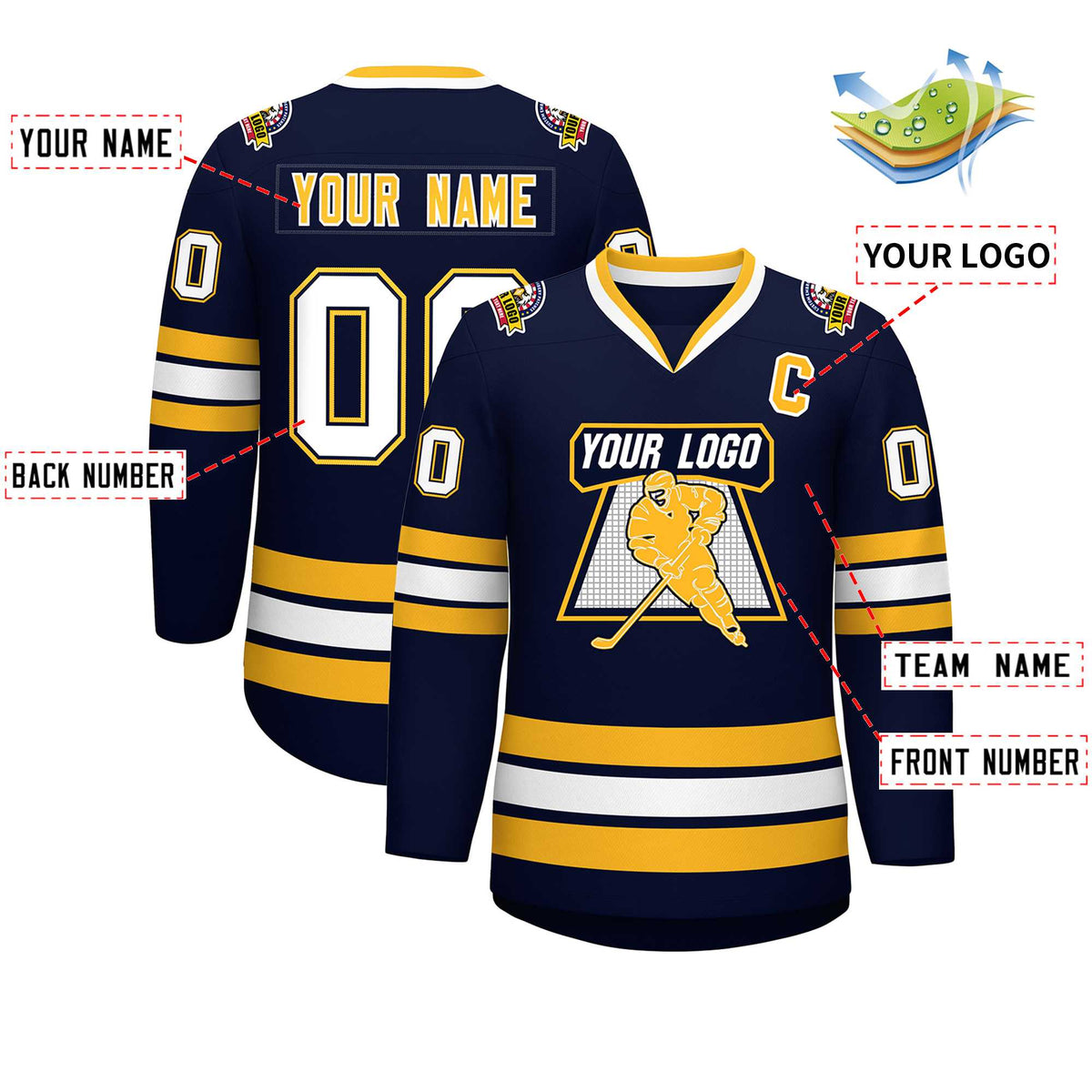 Custom Navy White Navy-Gold Classic Style Hockey Jersey | KXKSHOP