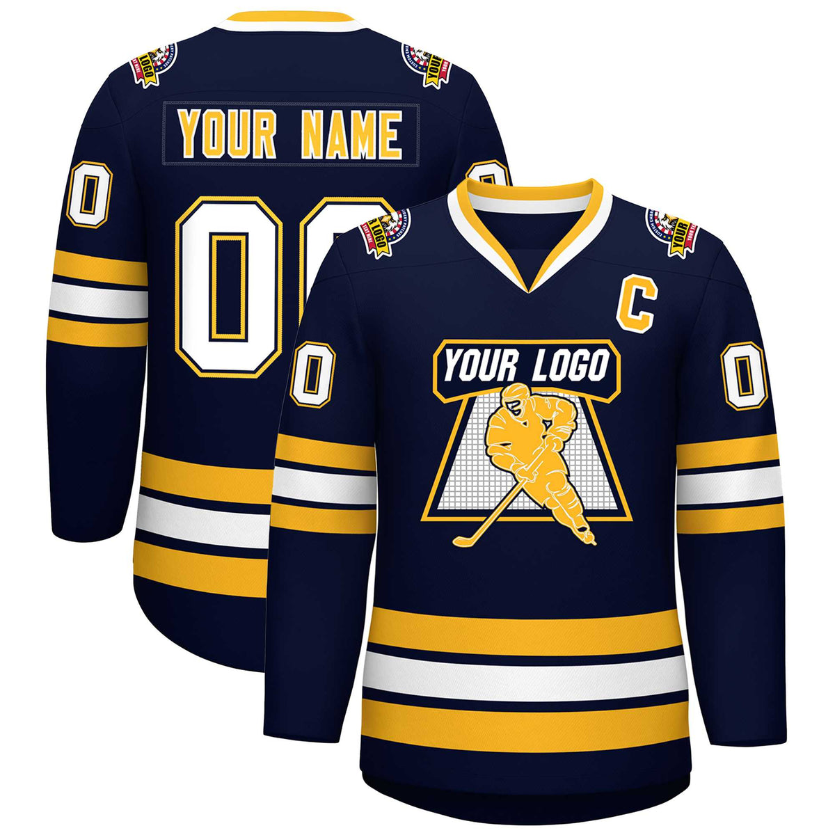 Custom Navy White Navy-Gold Classic Style Hockey Jersey | KXKSHOP