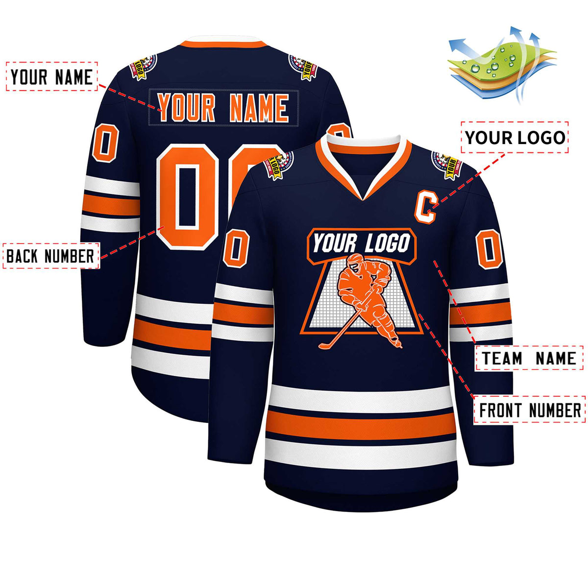 Custom Navy Orange-White Classic Style Hockey Jersey | KXKSHOP