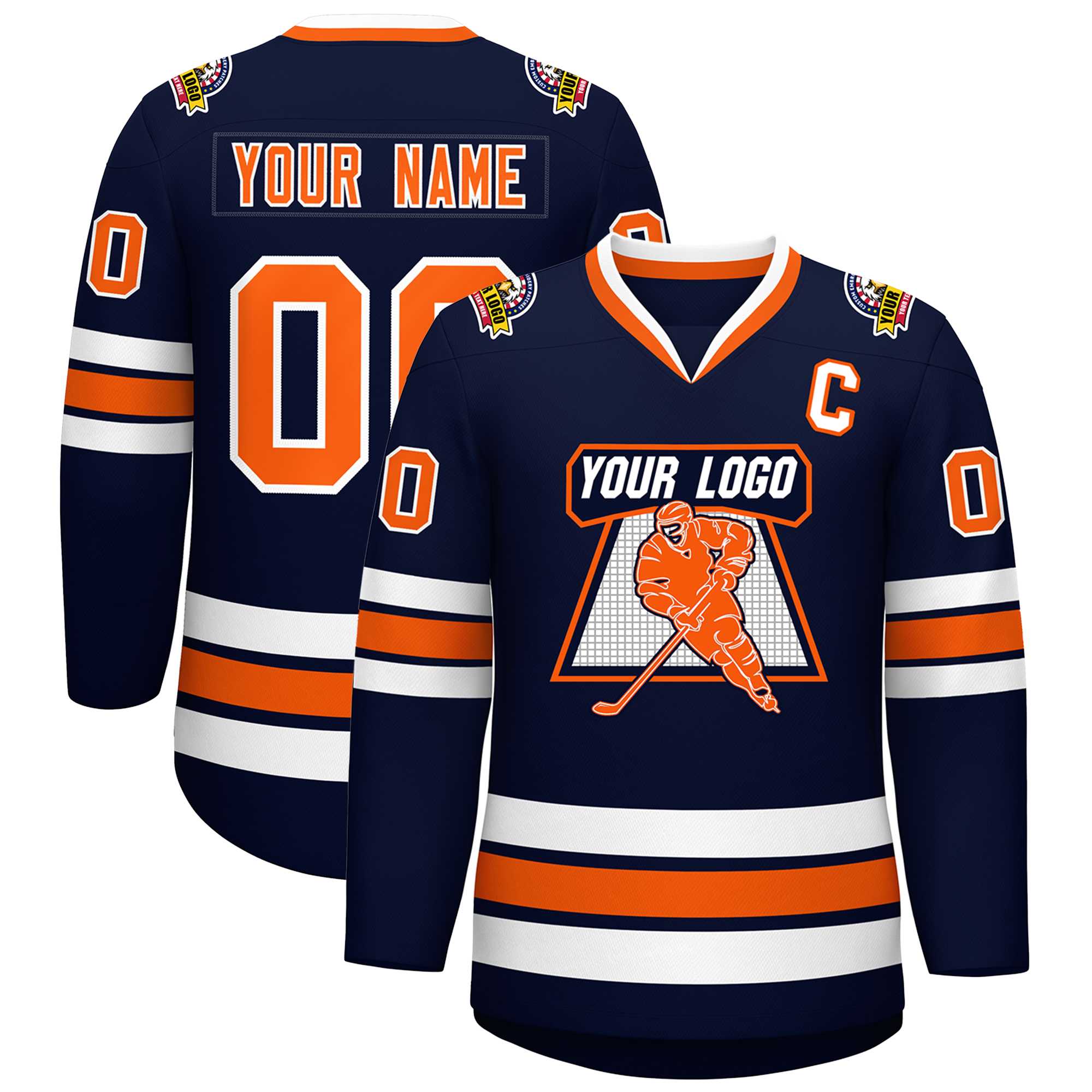 Custom Navy Orange-White Classic Style Hockey Jersey | KXKSHOP