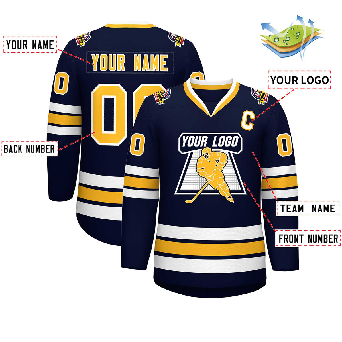 Custom Navy Gold-White Classic Style Hockey Jersey | KXKSHOP